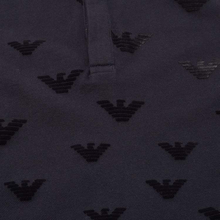 Pre Owned Emporio Armani Kids Navy Blue Logo Flocked Cotton Polo T-Shirt 4 Yrs