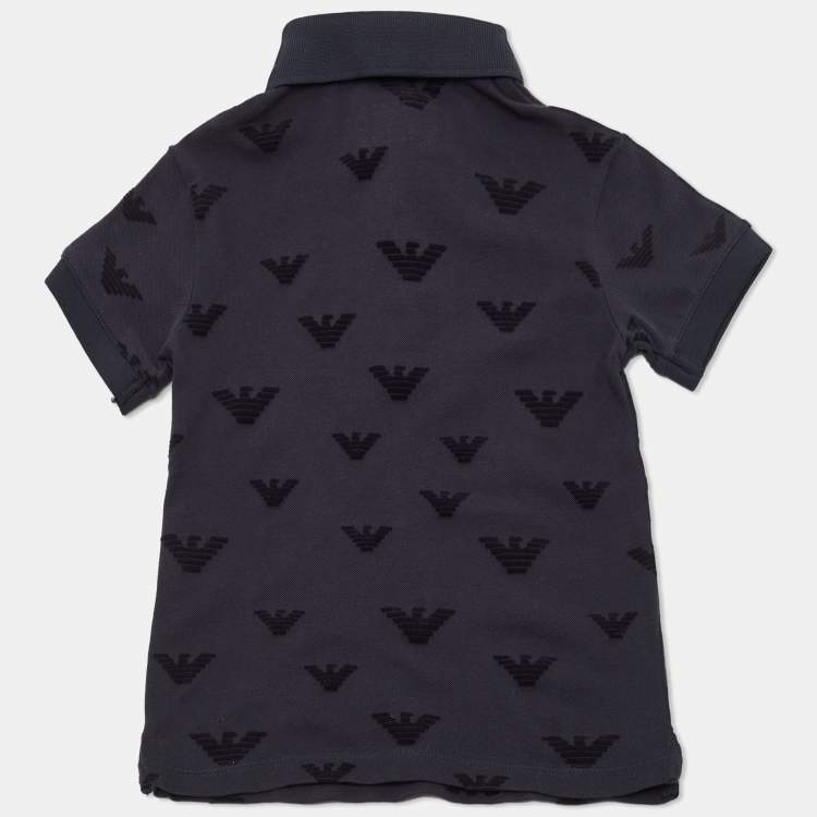 Pre Owned Emporio Armani Kids Navy Blue Logo Flocked Cotton Polo T-Shirt 4 Yrs