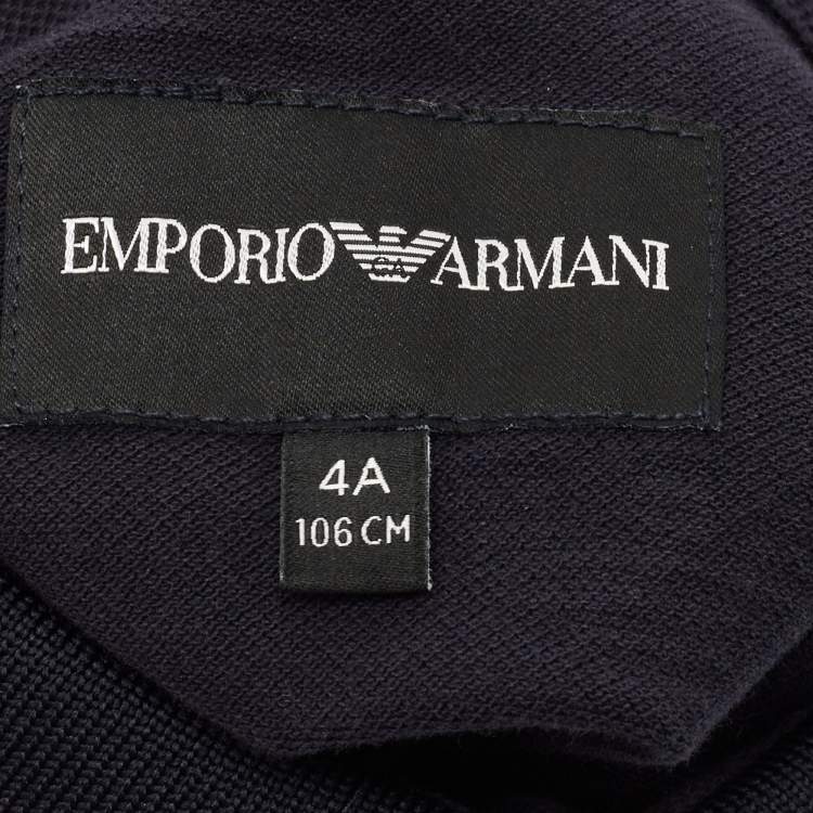 Pre Owned Emporio Armani Kids Navy Blue Logo Flocked Cotton Polo T-Shirt 4 Yrs