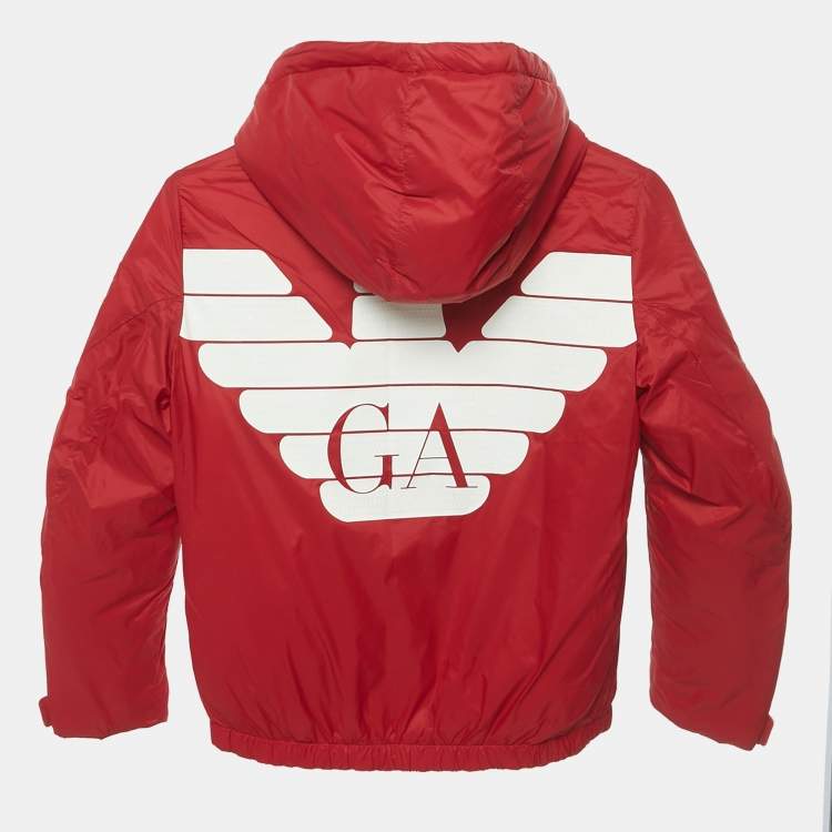 Pre Owned Emporio Armani Kids Red Logo Print Nylon Jacket 8Yrs