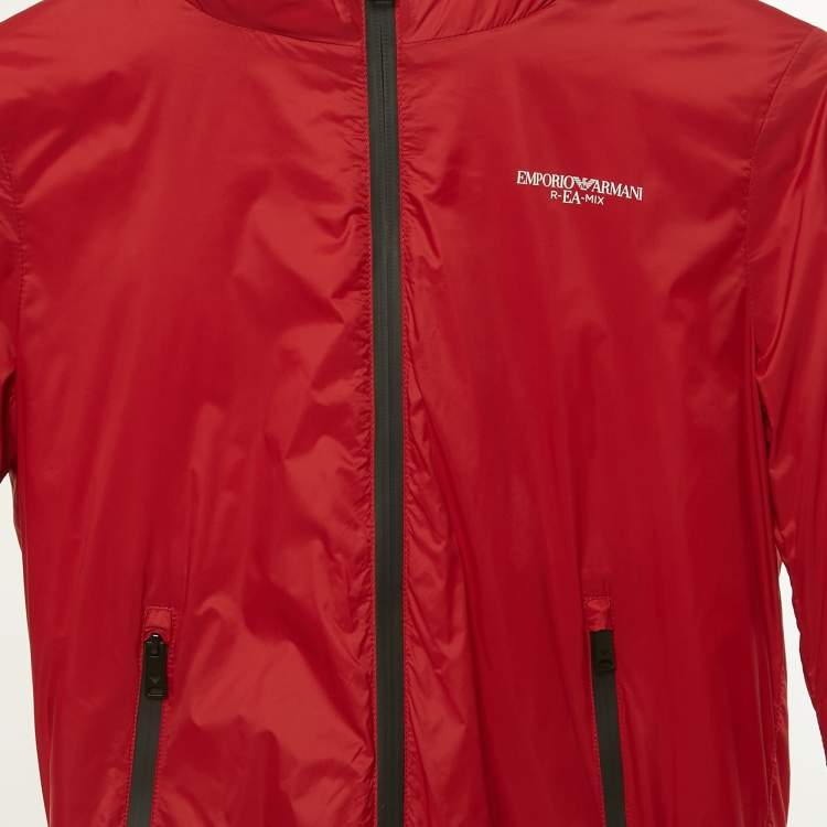Pre Owned Emporio Armani Kids Red Logo Print Nylon Jacket 8Yrs