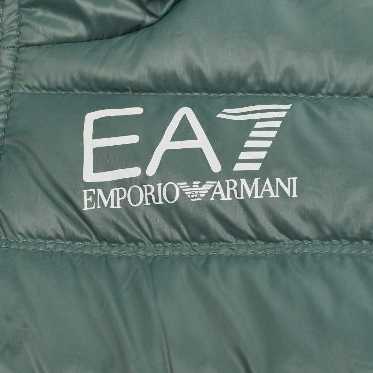 Pre Owned Emporio Armani Kids Sage Green Synthetic Printed Puffer Down Jacket 8 Yrs 