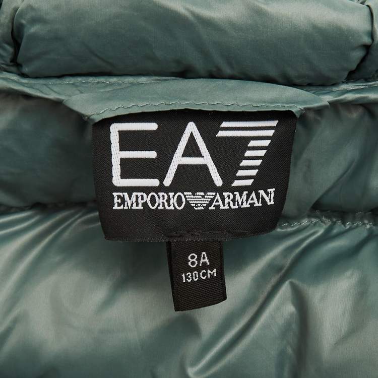 Pre Owned Emporio Armani Kids Sage Green Synthetic Printed Puffer Down Jacket 8 Yrs 