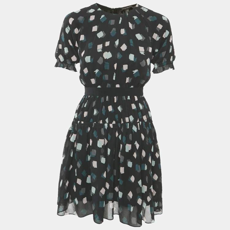 Pre Owned Emporio Armani Black Printed Chiffon Dress 12 Yrs 