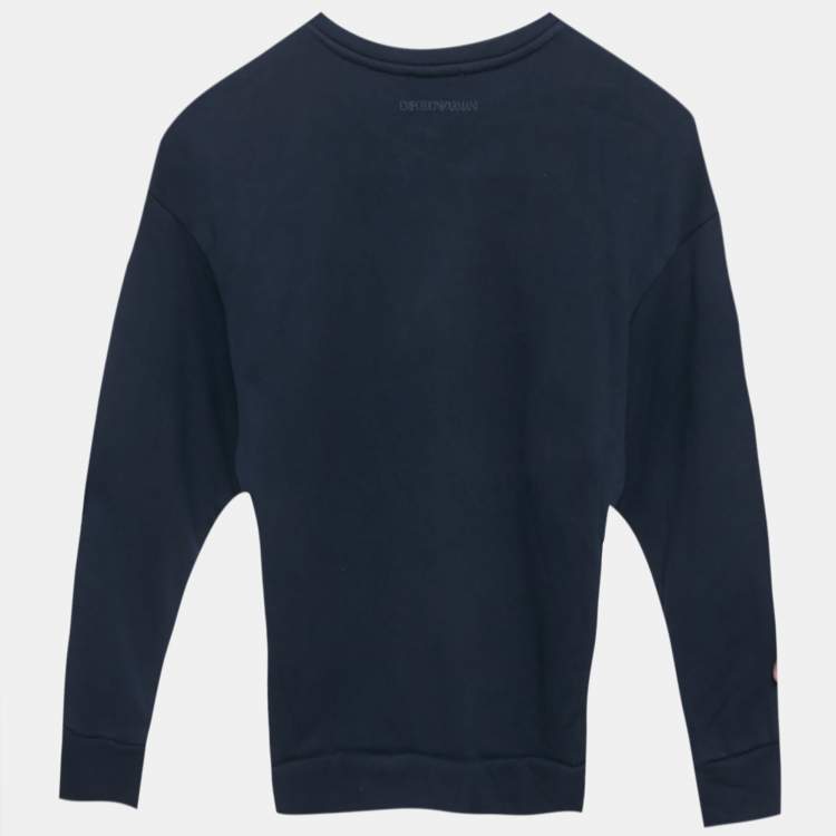 Pre Owned Emporio Armani Kids Blue Sequin Teddy Cotton Sweatshirt 8Yrs