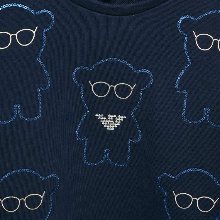 Pre Owned Emporio Armani Kids Blue Sequin Teddy Cotton Sweatshirt 8Yrs