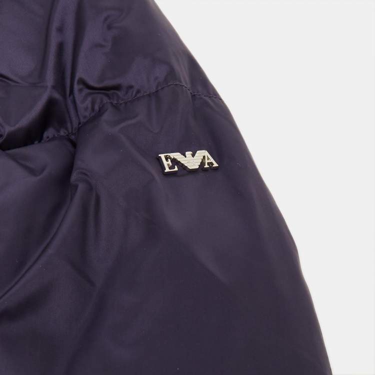 Pre Owned Emporio Armani Kids Purple Synthetic Concealed Hood Puffer Jacket 10Yrs 