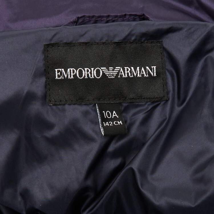 Pre Owned Emporio Armani Kids Purple Synthetic Concealed Hood Puffer Jacket 10Yrs 