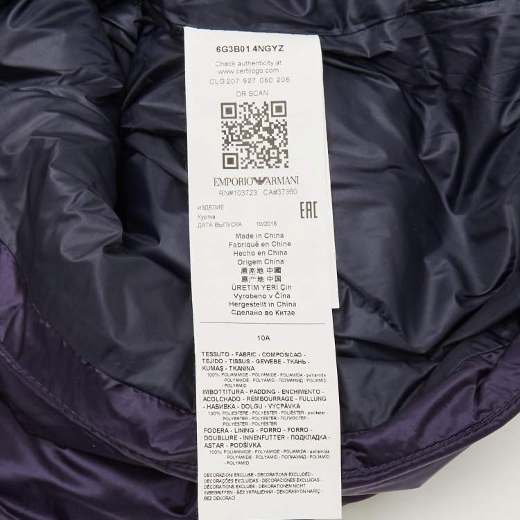 Pre Owned Emporio Armani Kids Purple Synthetic Concealed Hood Puffer Jacket 10Yrs 