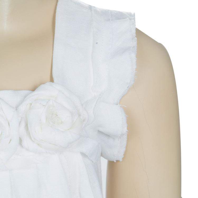 Pre Owned Scervino Street Girls White Rosette Detail Linen Dress 6 Yrs 