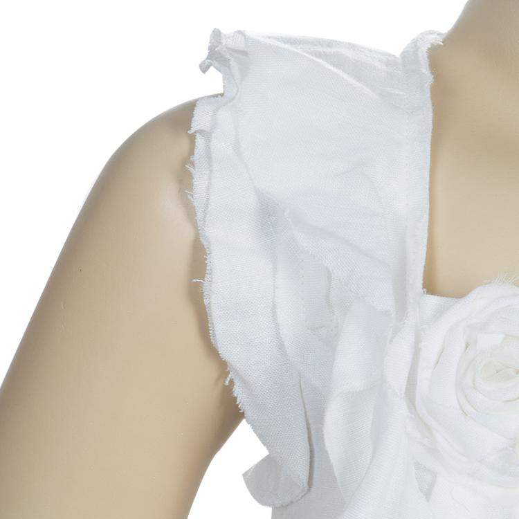 Pre Owned Scervino Street Girls White Rosette Detail Linen Dress 6 Yrs 