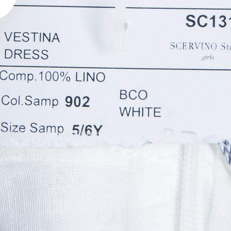 Pre Owned Scervino Street Girls White Rosette Detail Linen Dress 6 Yrs 