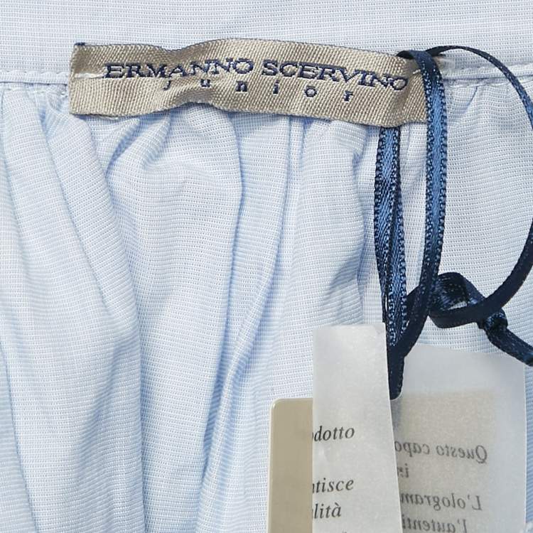 Pre Owned Ermanno Scervino Blue Embroidered Tulle Ruffled Skirt 10 Yrs