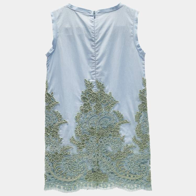 Pre Owned Ermanno Scervino Junior Blue Cotton Lace Patch Detail Sleeveless Dress 8 Yrs