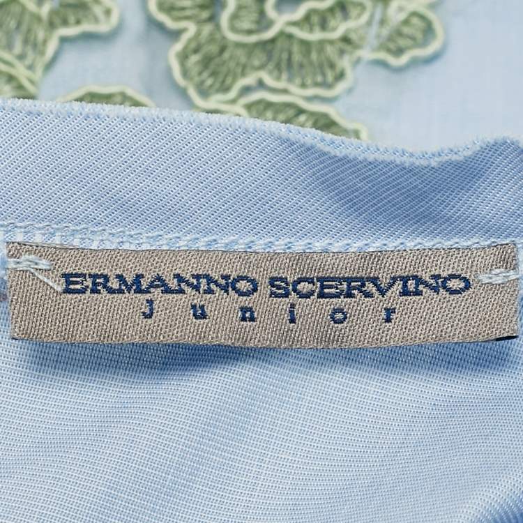 Pre Owned Ermanno Scervino Junior Blue Cotton Lace Patch Detail Sleeveless Dress 6 Yrs