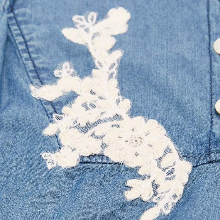 Pre Owned Ermanno Scervino Junior Navy Blue Lace Trim Camicia Blouse 4 Yrs 