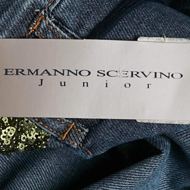 Pre Owned Ermanno Scervino Junior Blue Denim Sequin Detail 12 Yrs Waist 26"