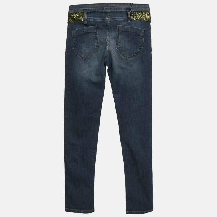 Pre Owned Ermanno Scervino Junior Blue Denim Sequin Detail 12 Yrs Waist 26"