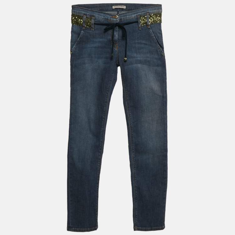 Pre Owned Ermanno Scervino Junior Blue Denim Sequin Detail 12 Yrs Waist 26"