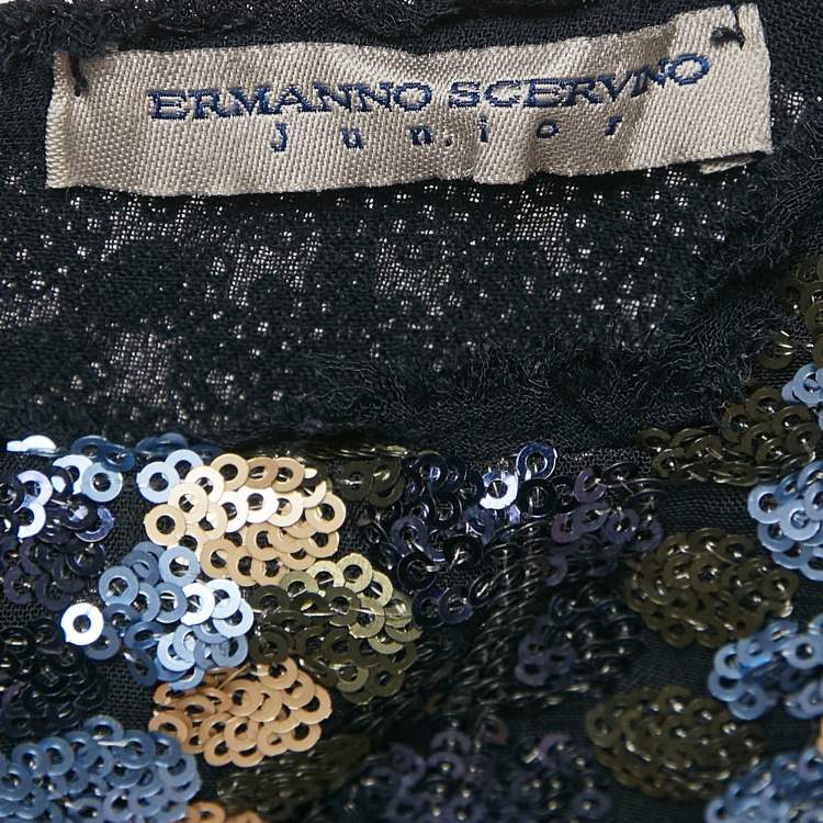 Pre Owned Ermanno Scervino Junior Navy Blue Sequin Sleeveless Dress 6 Yrs