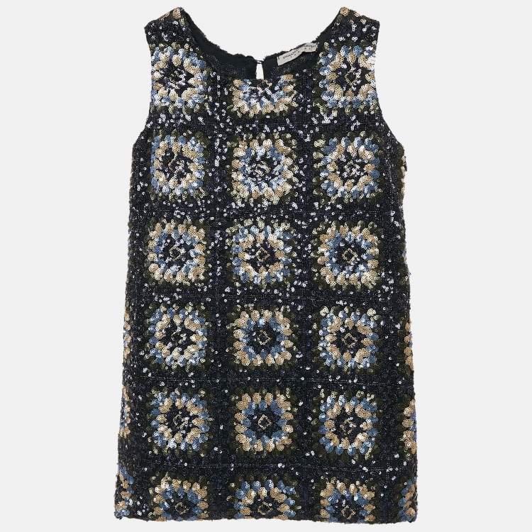 Pre Owned Ermanno Scervino Junior Navy Blue Sequin Sleeveless Dress 6 Yrs
