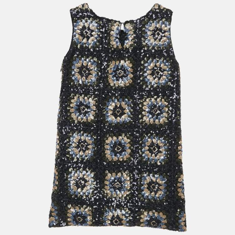 Pre Owned Ermanno Scervino Junior Navy Blue Sequin Sleeveless Dress 6 Yrs