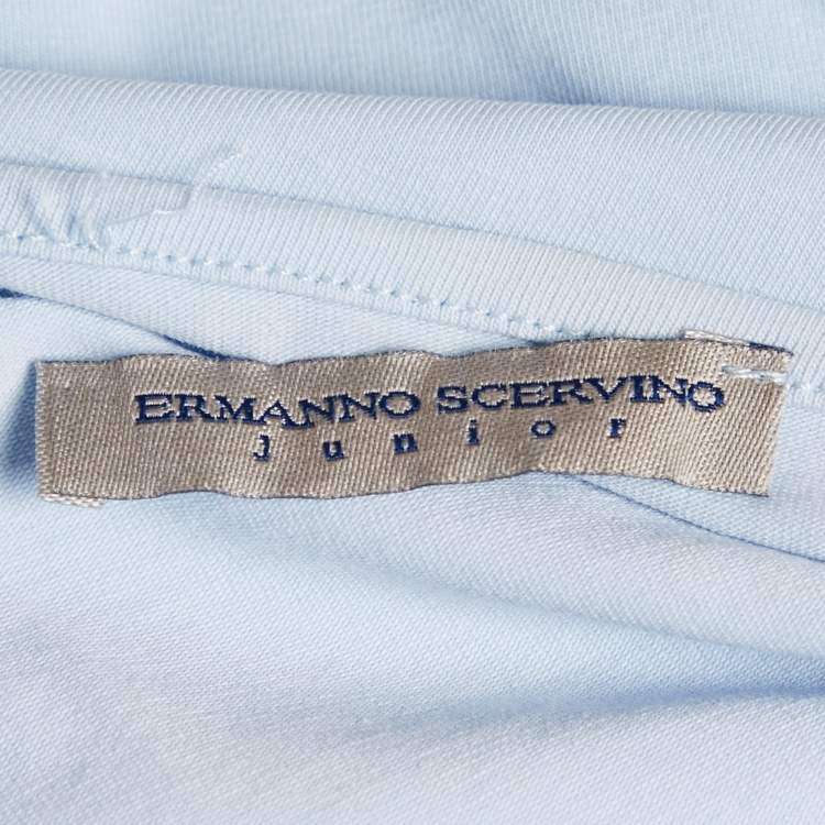 Pre Owned Ermanno Scervino Blue Sequin Crepe and Cotton Knit Sleeveless Top 10 Yrs