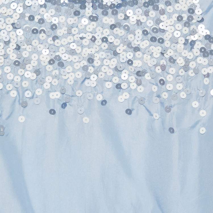 Pre Owned Ermanno Scervino Blue Sequin Crepe and Cotton Knit Sleeveless Top 10 Yrs