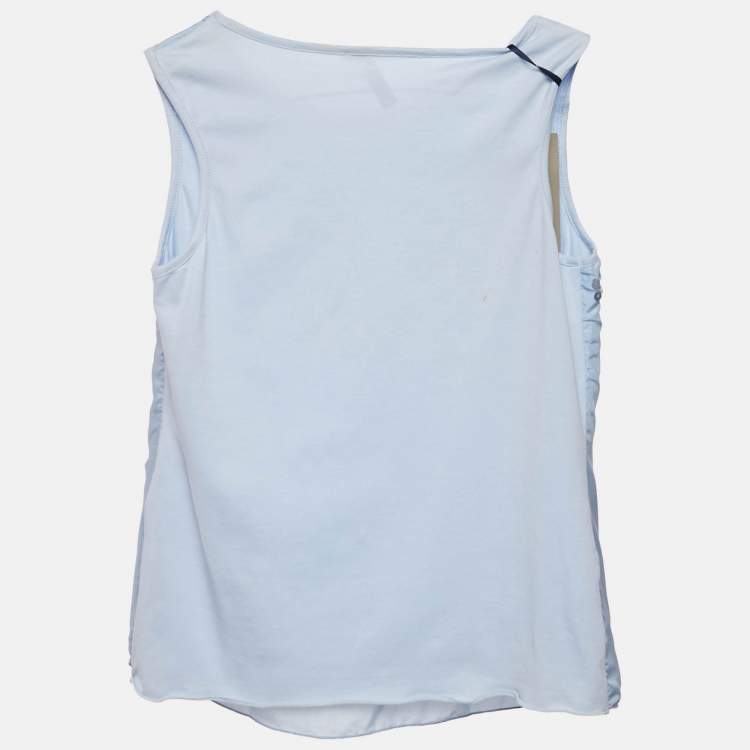 Pre Owned Ermanno Scervino Blue Sequin Crepe and Cotton Knit Sleeveless Top 10 Yrs