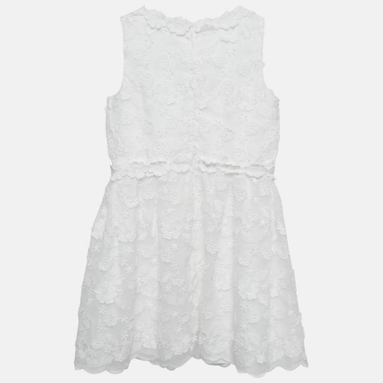Pre Owned Ermanno Scervino Kids White Floral Embroidery and Applique Organza Dress 6 Yrs