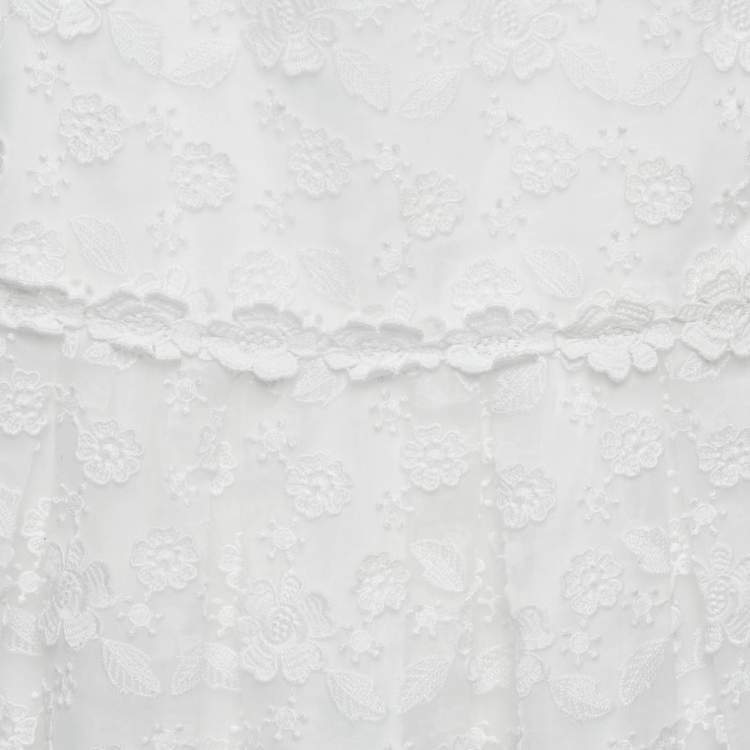 Pre Owned Ermanno Scervino Kids White Floral Embroidery and Applique Organza Dress 6 Yrs