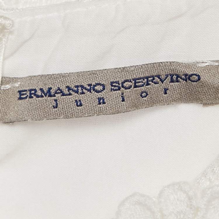 Pre Owned Ermanno Scervino Kids White Floral Embroidery and Applique Organza Dress 6 Yrs