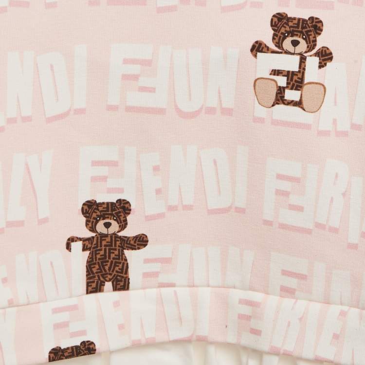 Pre Owned Fendi Kids Pink Teddy Print Cotton Dress 9M