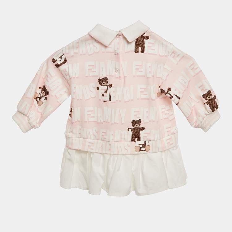 Pre Owned Fendi Kids Pink Teddy Print Cotton Dress 9M