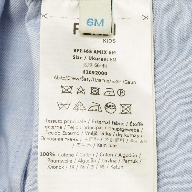 Pre Owned Fendi Kids Blue Logo Print Chambray Ruffled Detail Dress 6 Months 