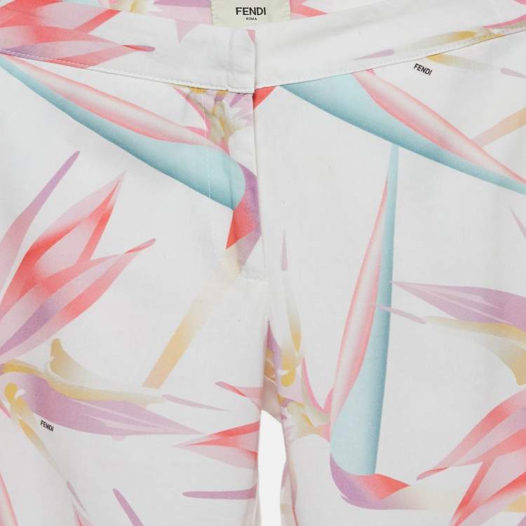 Pre Owned Fendi Kids White Floral Print Cotton Trousers 12 Yrs 
