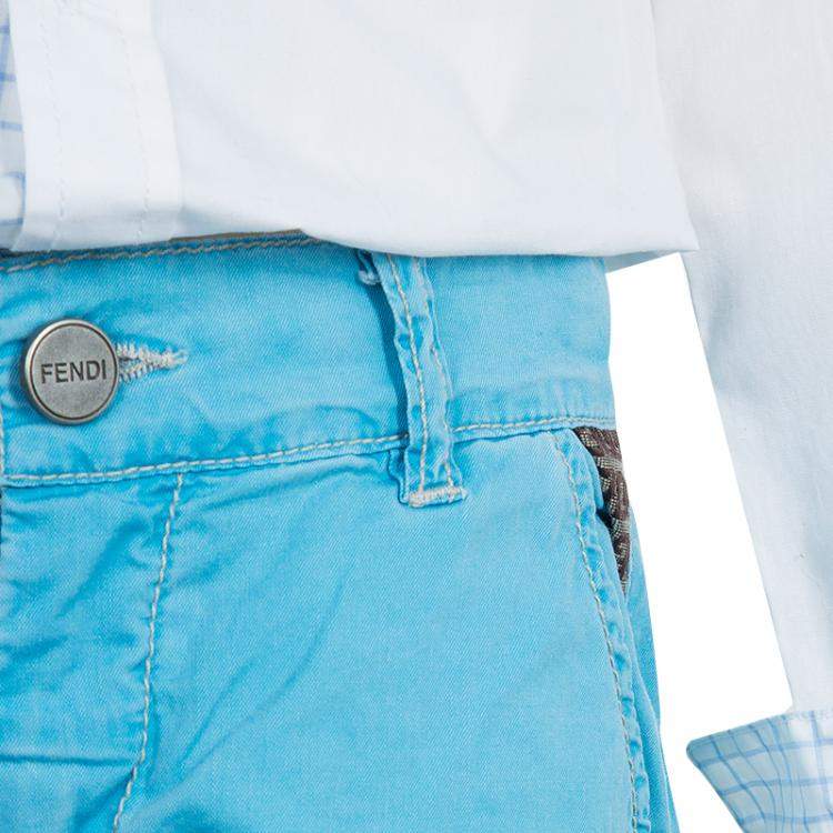 Pre Owned Fendi Kids Light Blue Zucchino Detail Print Shorts 6 Yrs 