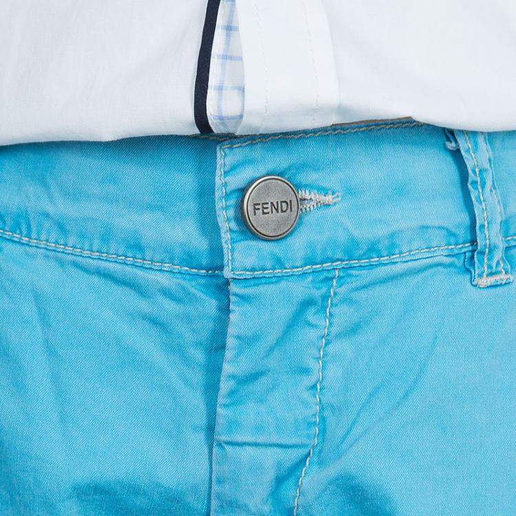 Pre Owned Fendi Kids Light Blue Zucchino Detail Print Shorts 6 Yrs 