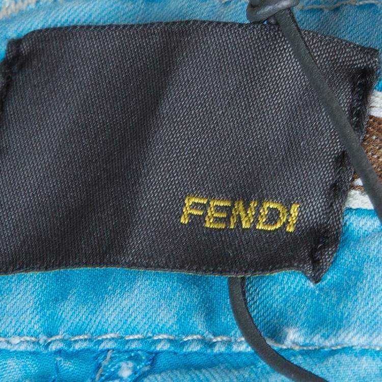 Pre Owned Fendi Kids Light Blue Zucchino Detail Print Shorts 6 Yrs 
