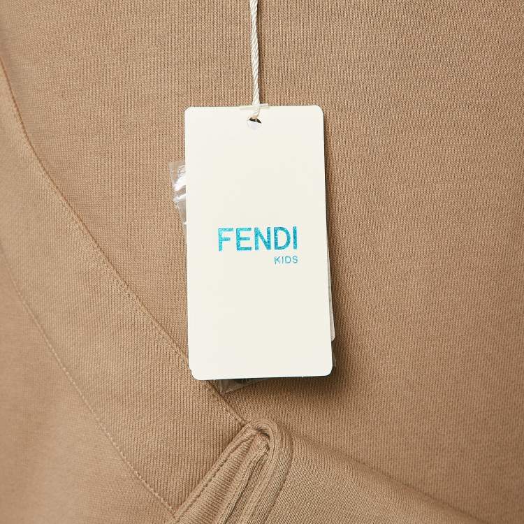 Pre Owned Fendi Kids Beige/Black Cotton Knit Baguette Bag Sweatshirt and Sweatpants Set 12+ Yrs