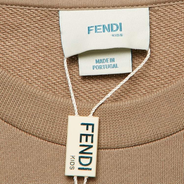 Pre Owned Fendi Kids Beige/Black Cotton Knit Baguette Bag Sweatshirt and Sweatpants Set 12+ Yrs