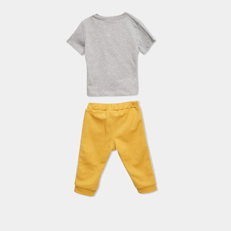 Pre Owned Fendi Kids Yellow/Grey Cotton Knit T-Shirt and Trackpants Set 6M