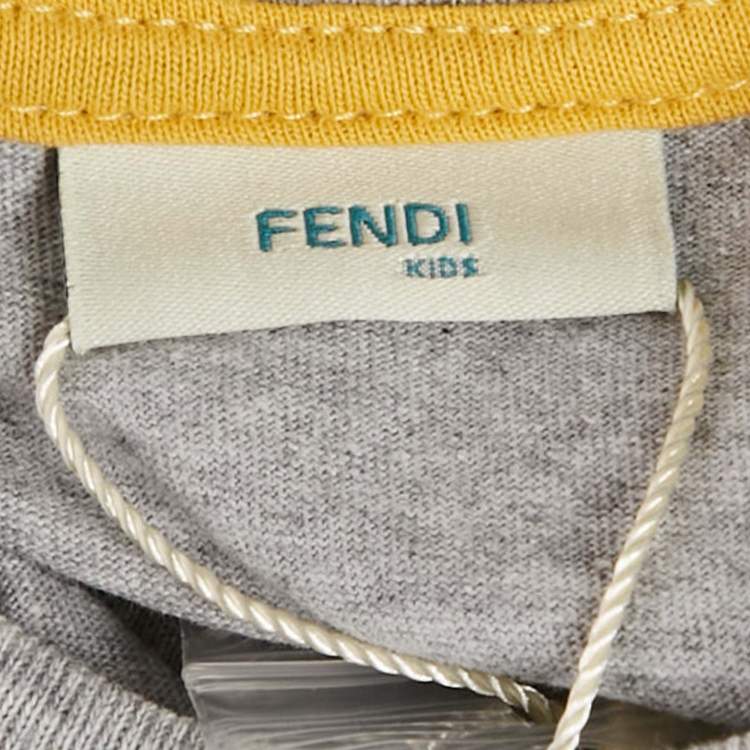 Pre Owned Fendi Kids Yellow/Grey Cotton Knit T-Shirt and Trackpants Set 6M