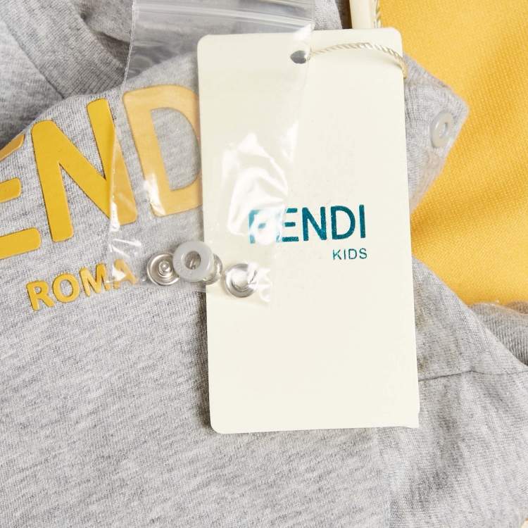 Pre Owned Fendi Kids Yellow/Grey Cotton Knit T-Shirt and Trackpants Set 6M