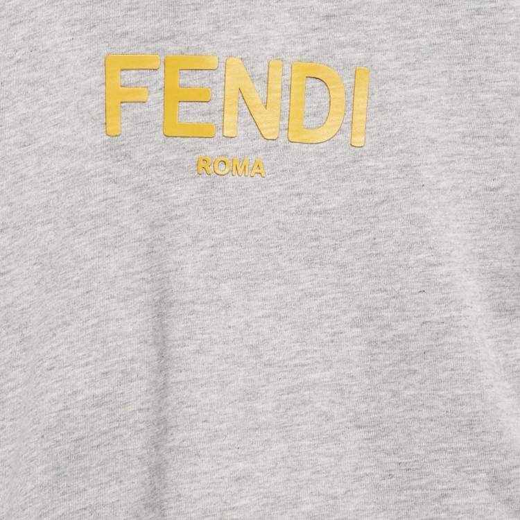 Pre Owned Fendi Kids Yellow/Grey Cotton Knit T-Shirt and Trackpants Set 6M