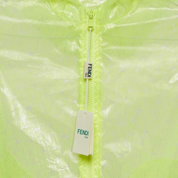 Pre Owned Fendi Neon Green Printed Synthetic Sheer Jacket 9Y