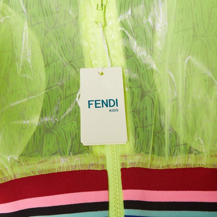 Pre Owned Fendi Neon Green Printed Synthetic Sheer Jacket 9Y