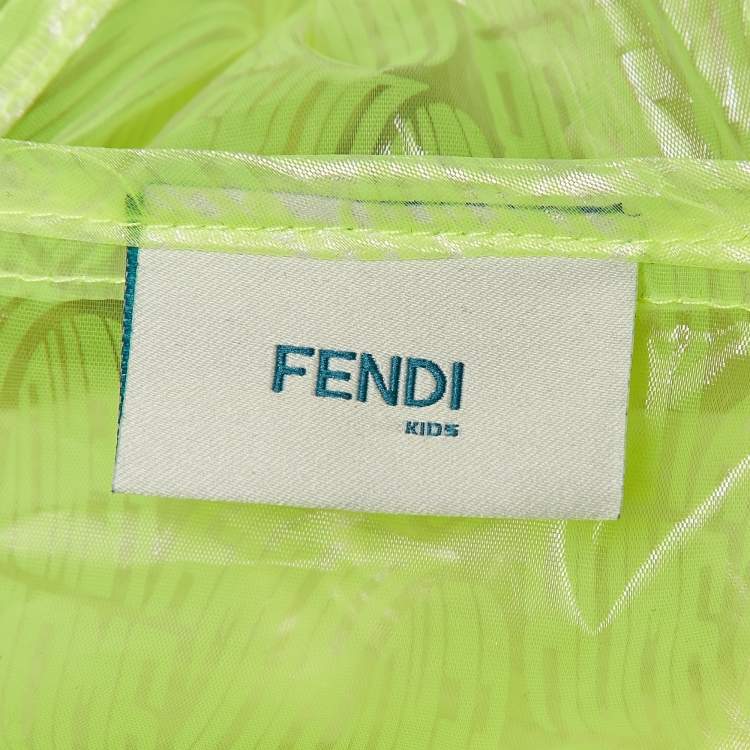 Pre Owned Fendi Neon Green Printed Synthetic Sheer Jacket 9Y