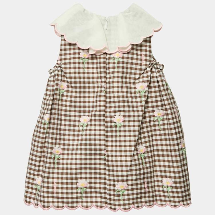 Pre Owned Fendi Brown Check Embroidered Dress 6M