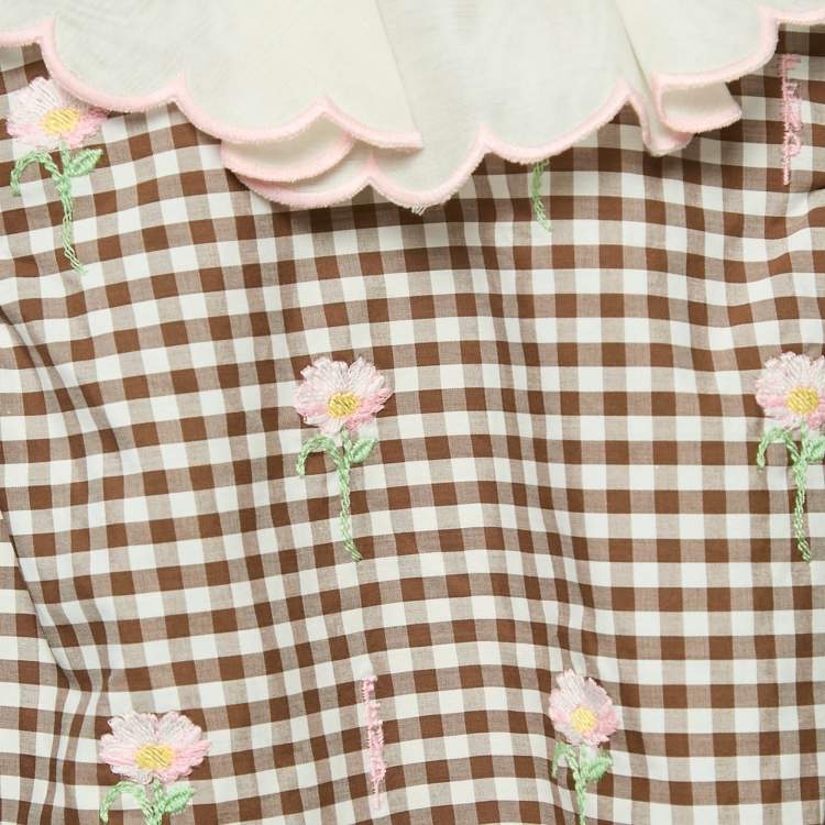 Pre Owned Fendi Brown Check Embroidered Dress 6M